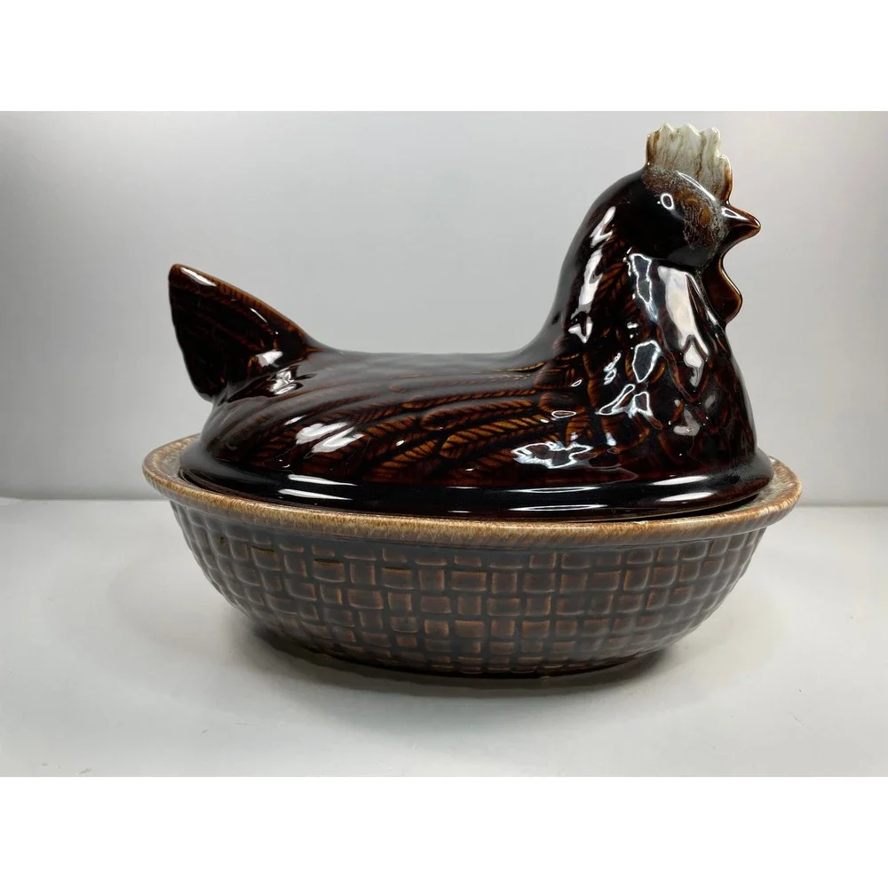 Vintage ceramic chicken on the nest‎  baking dish chicken on the nest casserole